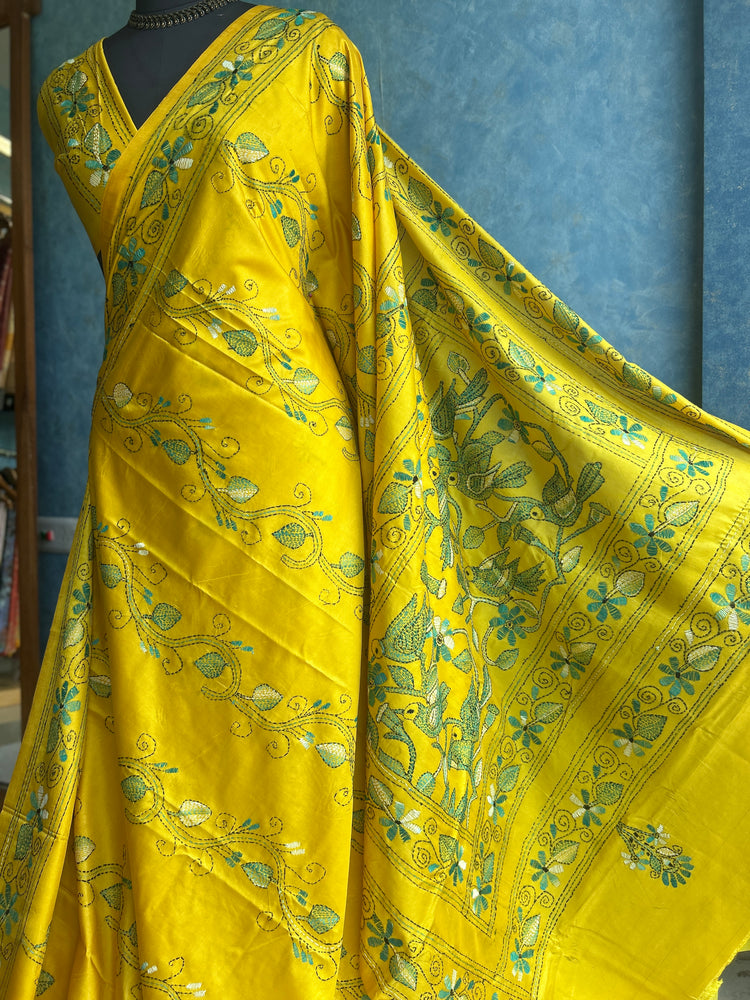 Sunshine Yellow Hand Kantha Saree
