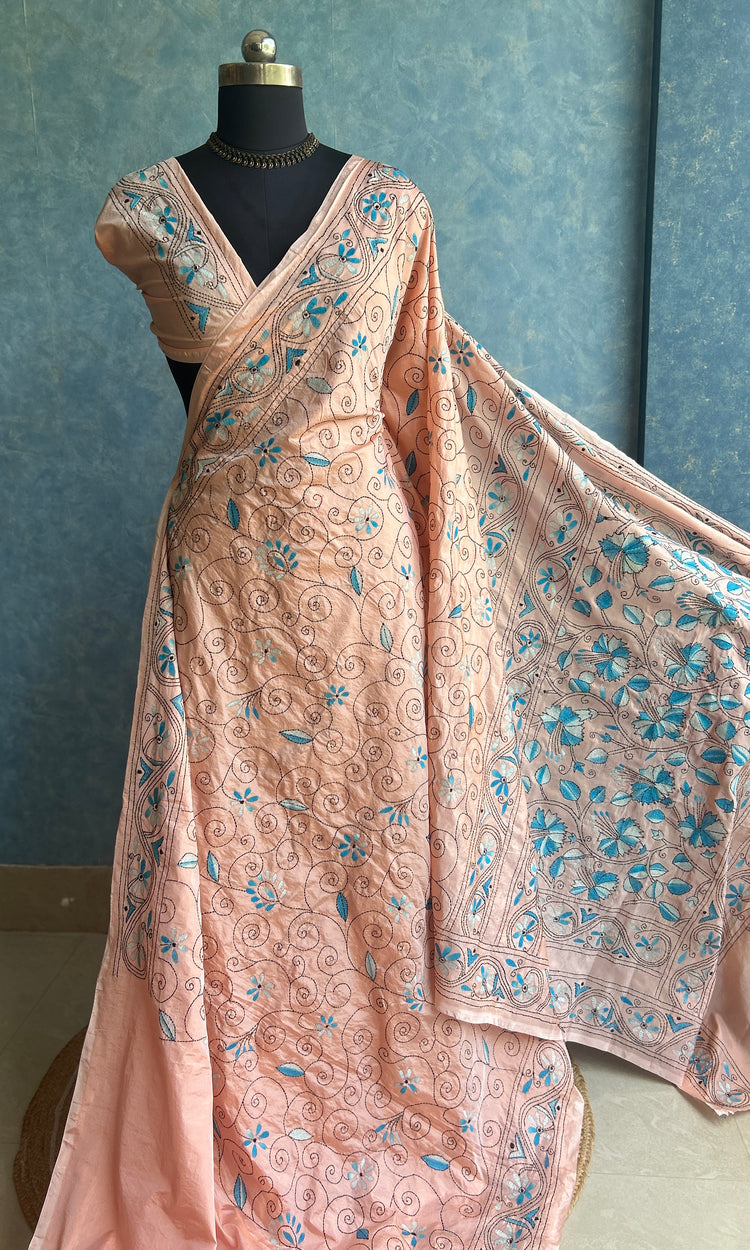 Peach Blush Hand Kantha Saree