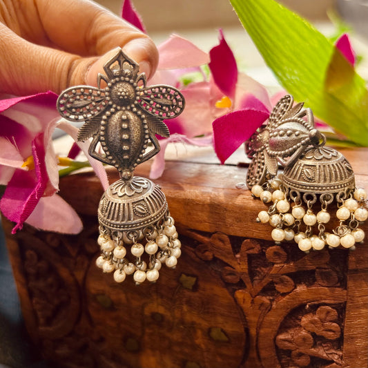 Black polished Silver Oxidised Jhumka