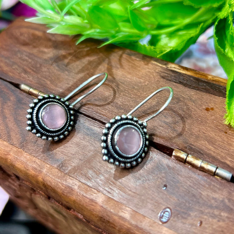 Pastle Pink Oxidised Silver Earrings