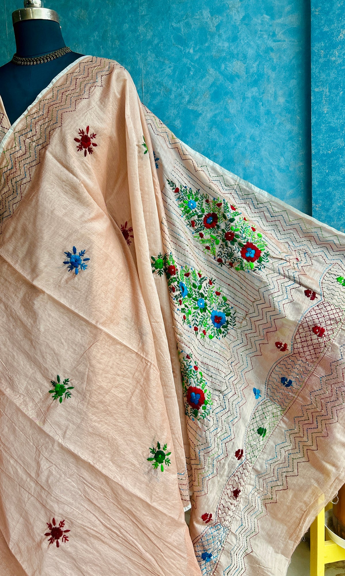 Phulkari- Pastel Peach Hand Thread Work — view 3