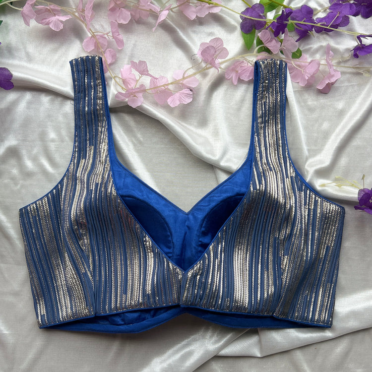 Powder Blue-Golden Designer Blouse