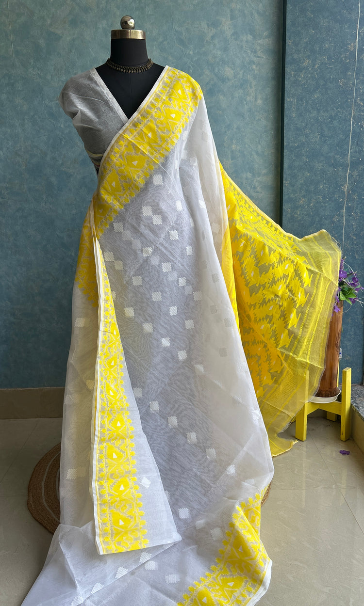 White - Yellow Bengal Cotton Jamdani