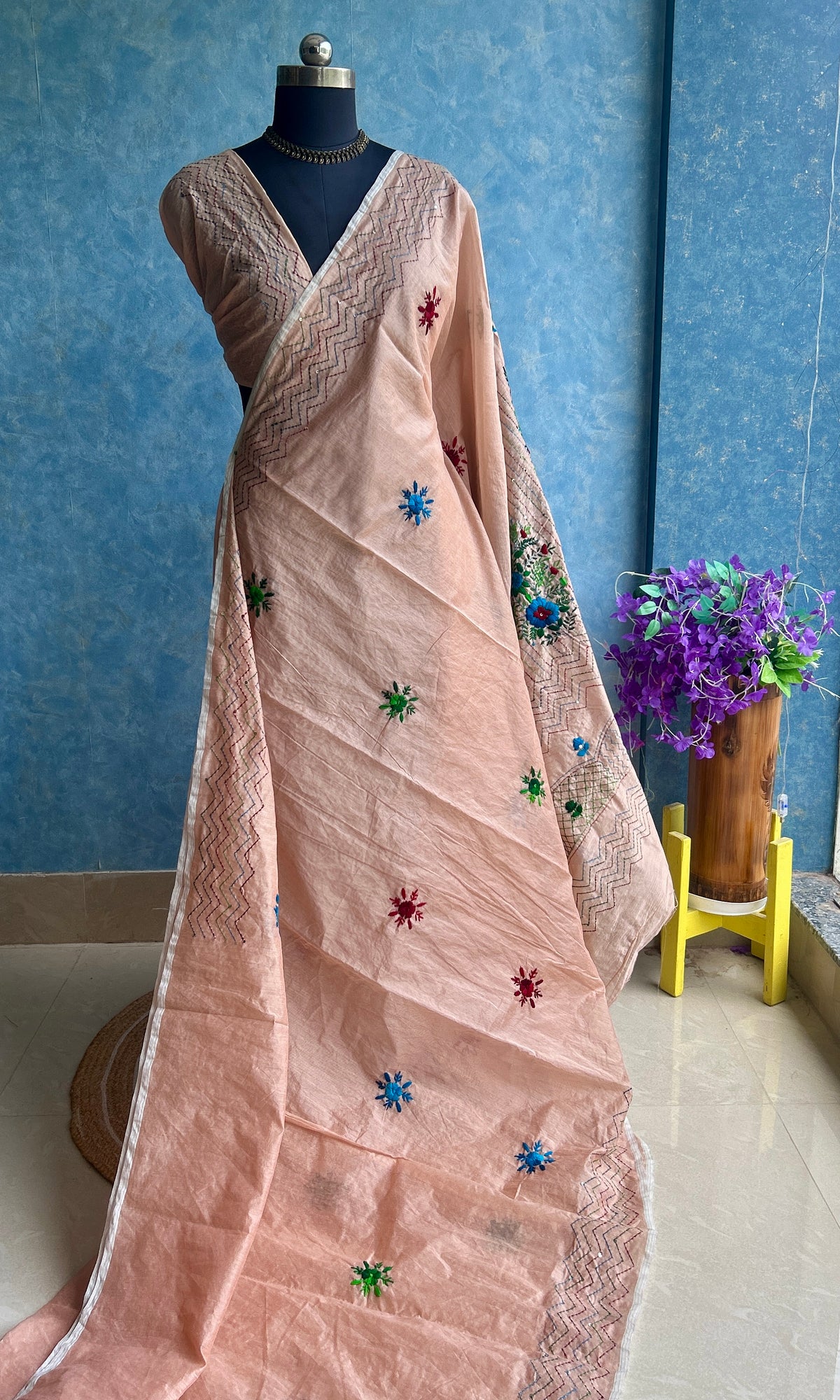 Phulkari- Pastel Peach Hand Thread Work — view 2