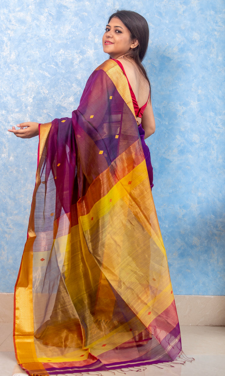 Pure Silk Handwoven Purple Maheshwari Sari