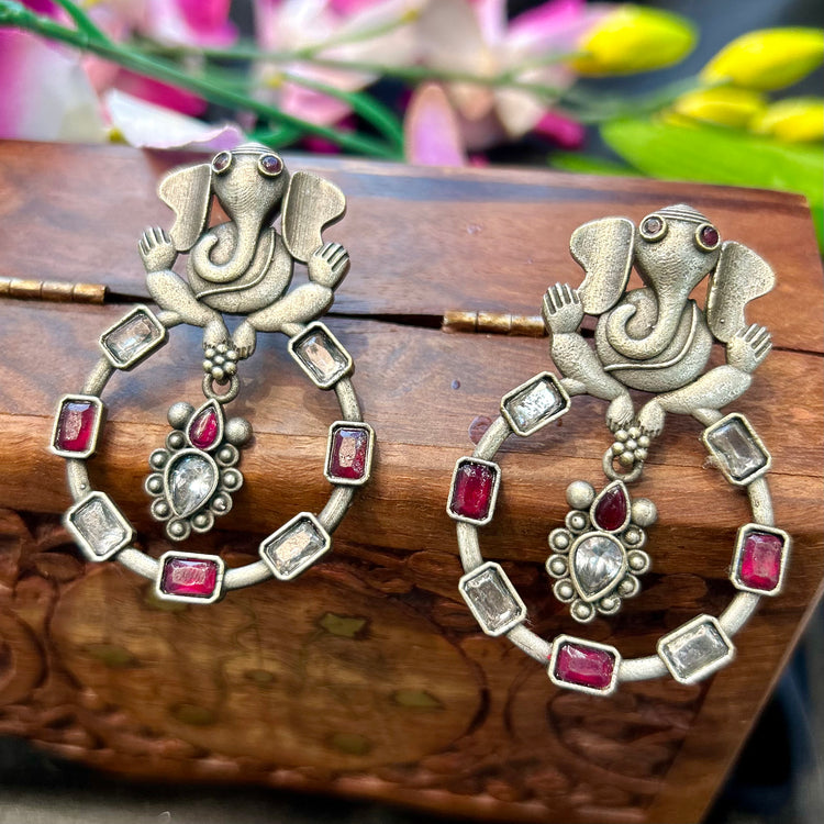 Ganesh Silver Oxidised Earrings