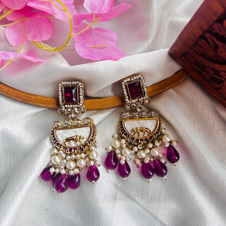 Naqsh - Gold Plated Wine Earrings