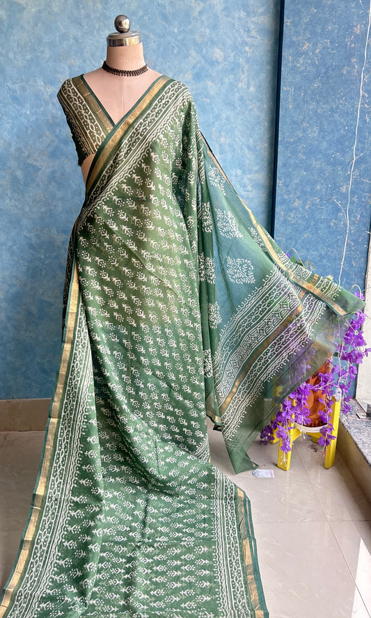 Sap Green HandBlock Printed Kota Sari