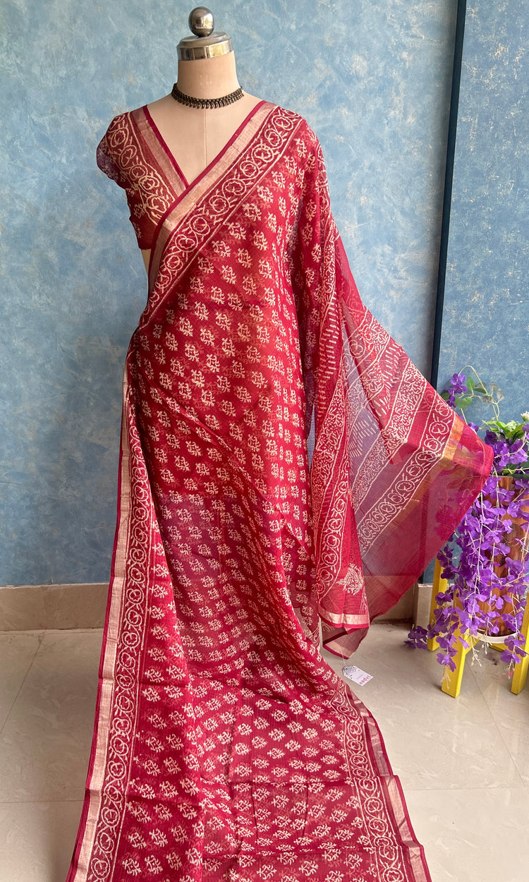 Maroon HandBlock Printed Kota Sari
