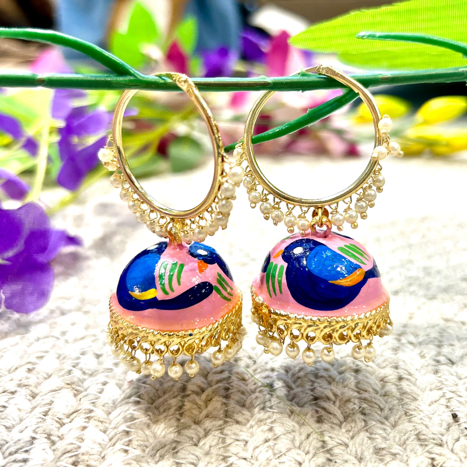 Blush Pink Hand Painted Jhumka — view 2