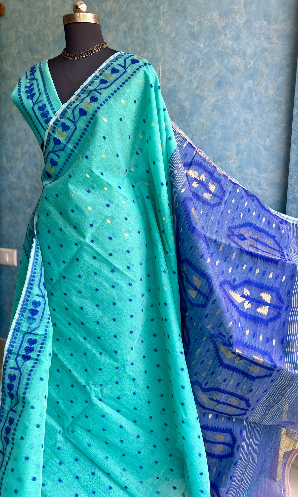 Deep Aqua - Royal Blue Bengal Jamdani — view 4
