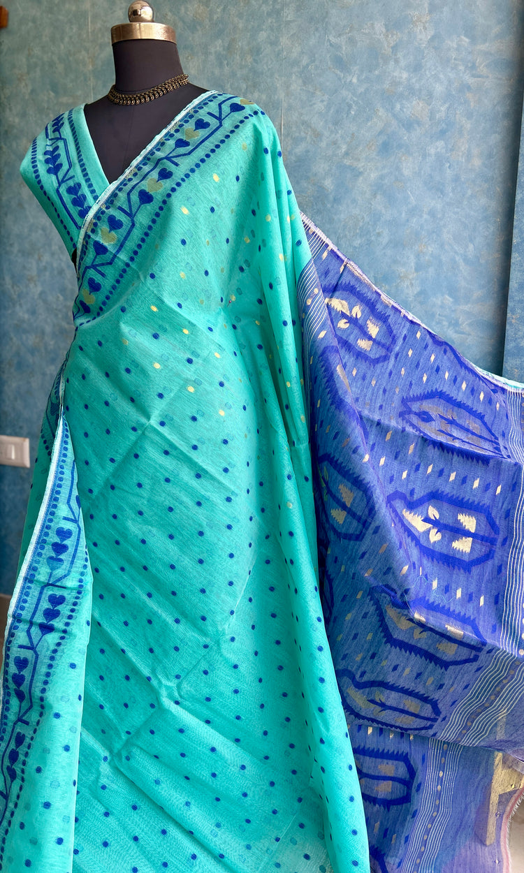 Deep Aqua - Royal Blue Bengal Jamdani
