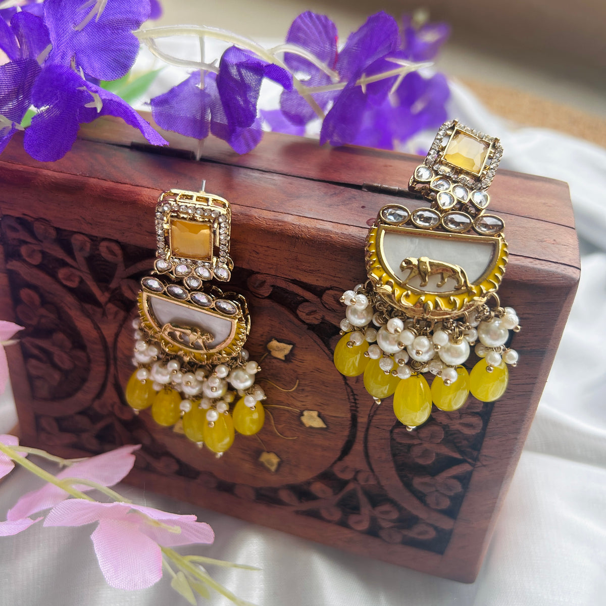 Dilkash - Gold Plated Yellow Earrings — view 3