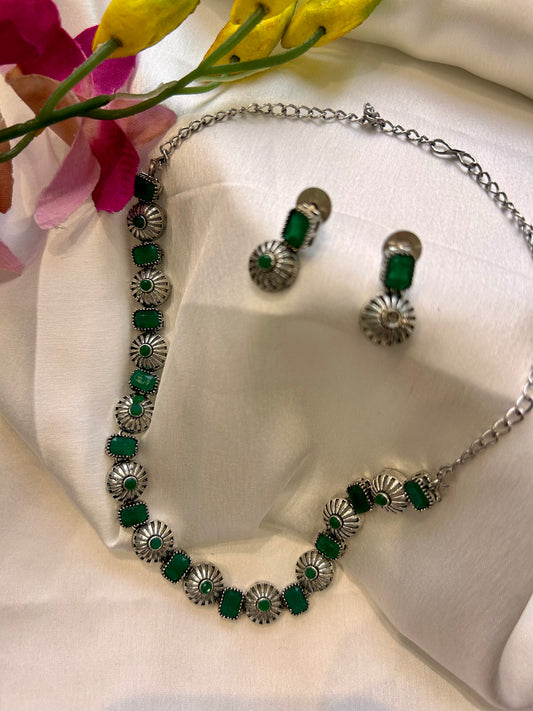 Green Kundan Oxidised Necklace Set
