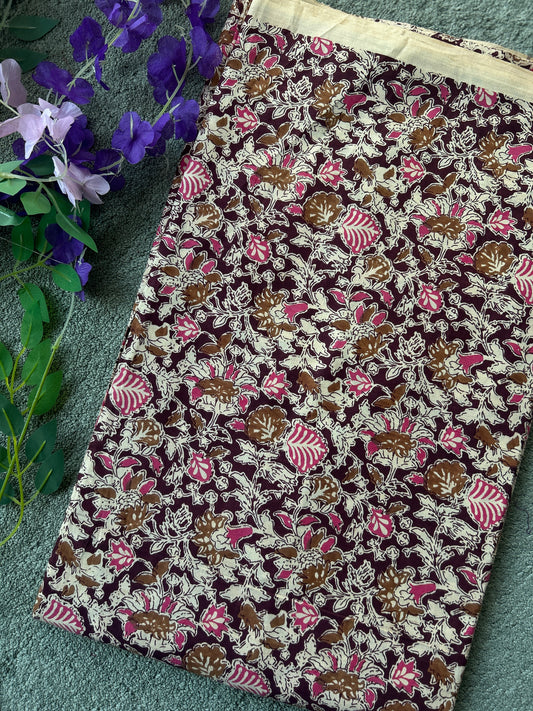 Wine Floral Printed Cotton Fabric