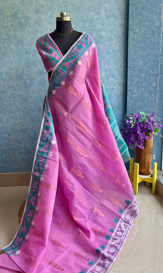 Ganga-Jamuna Orchid - Teal Bengal Jamdani