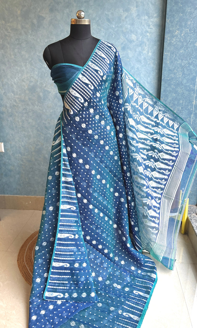 Electric Blue Dhakai Jamdani