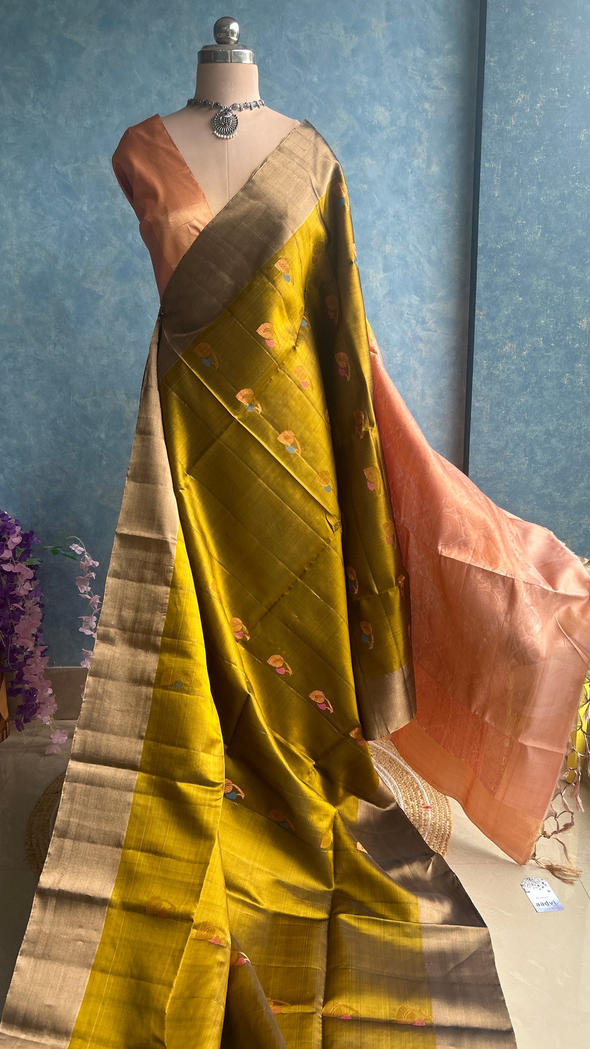 Green Tea Kanchi Silk Sari — view 5