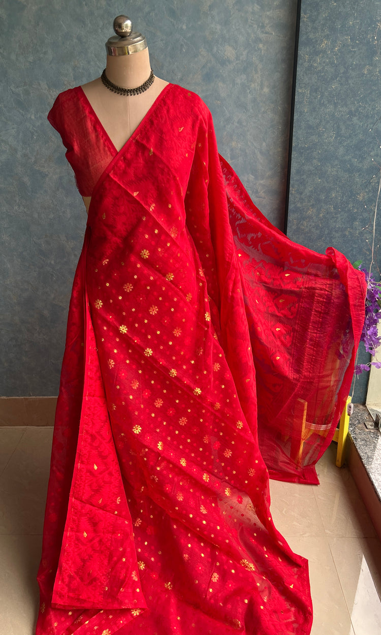 Double Border Red Soft Dhakai Jamdani