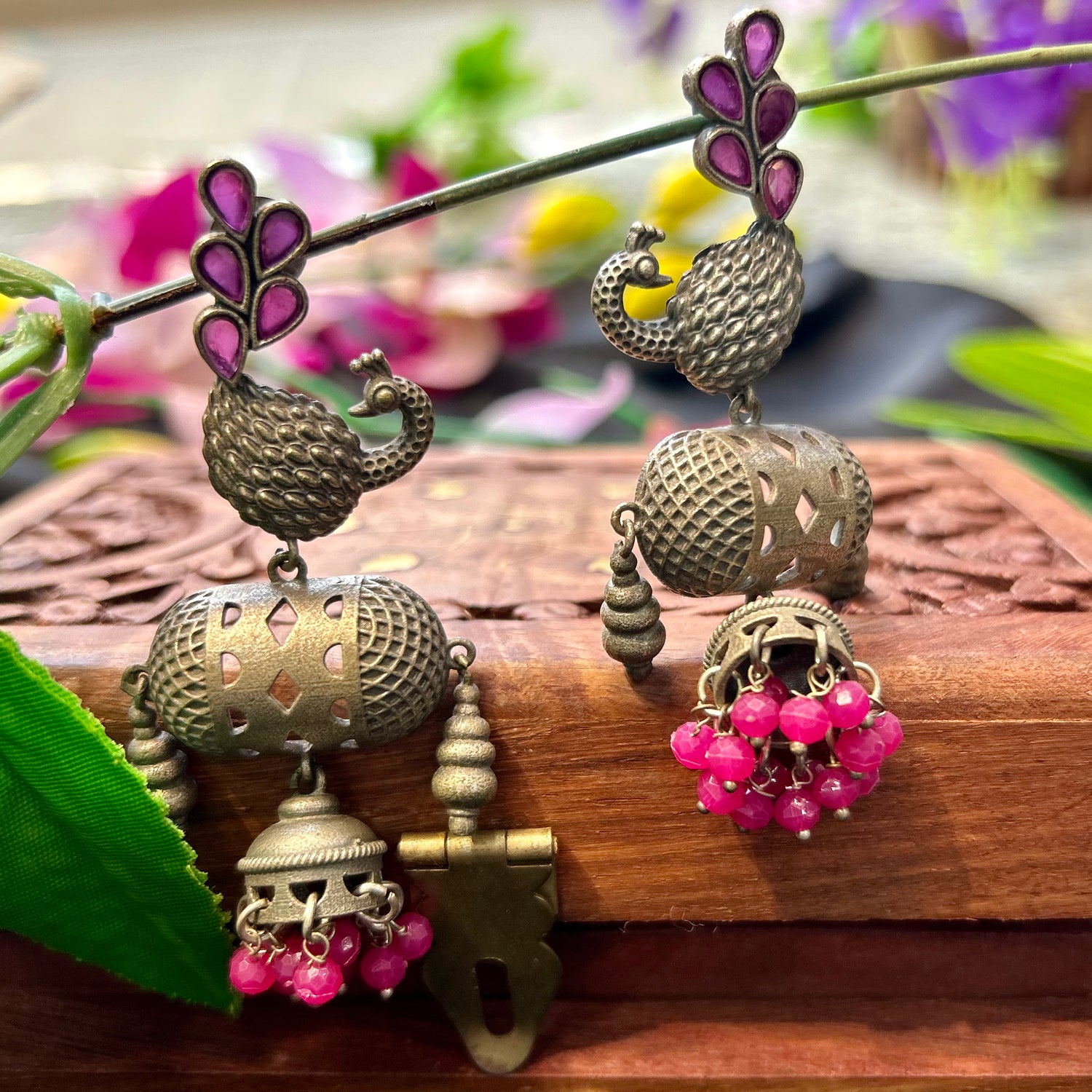 Black Polished Silver Oxidised Earrings — view 2
