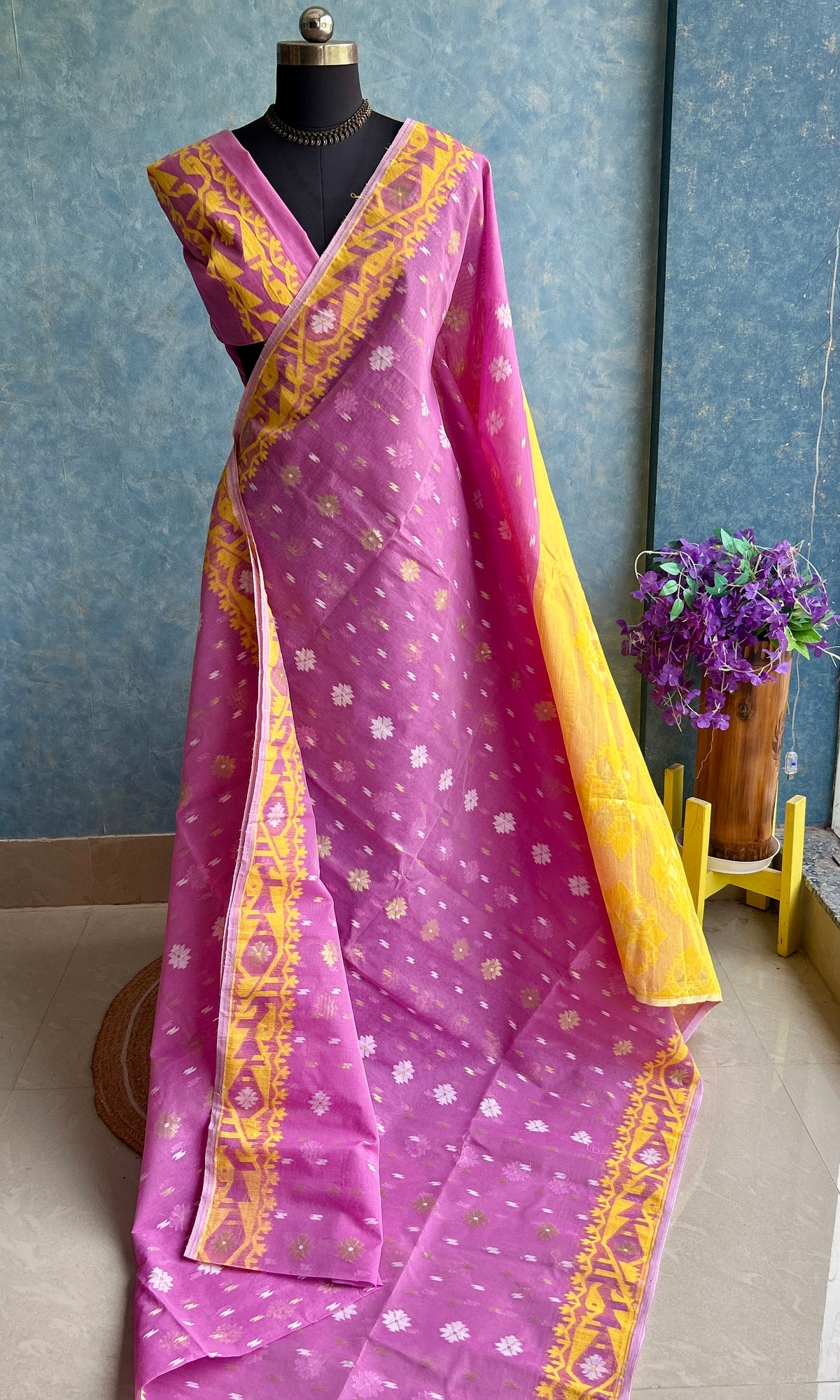 Lavender Pink - Yellow Dhakai Jamdani — view 2