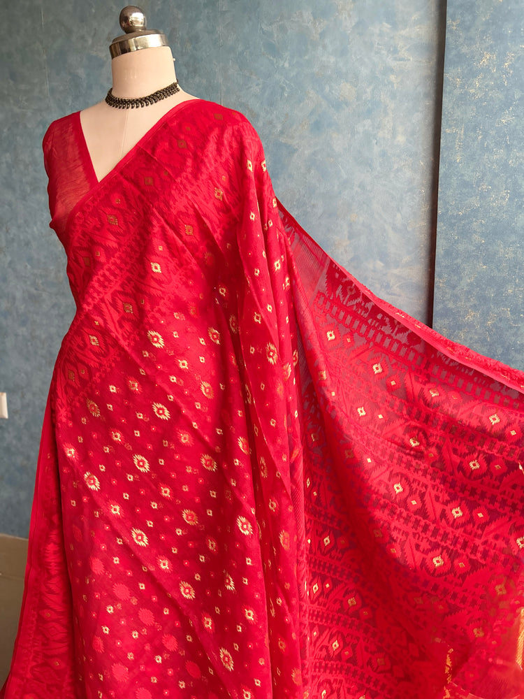 Double Border Red Soft Dhakai Jamdani