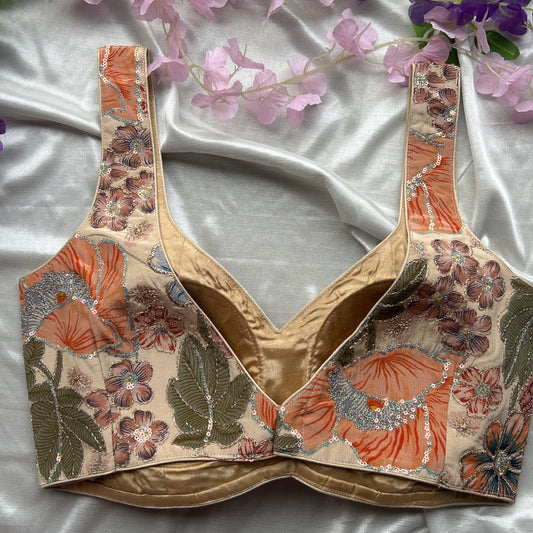 Cream-Floral Designer Blouse