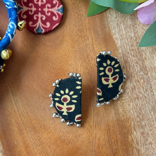Handcrafted Ajrakh Fabric Chandra Earrings