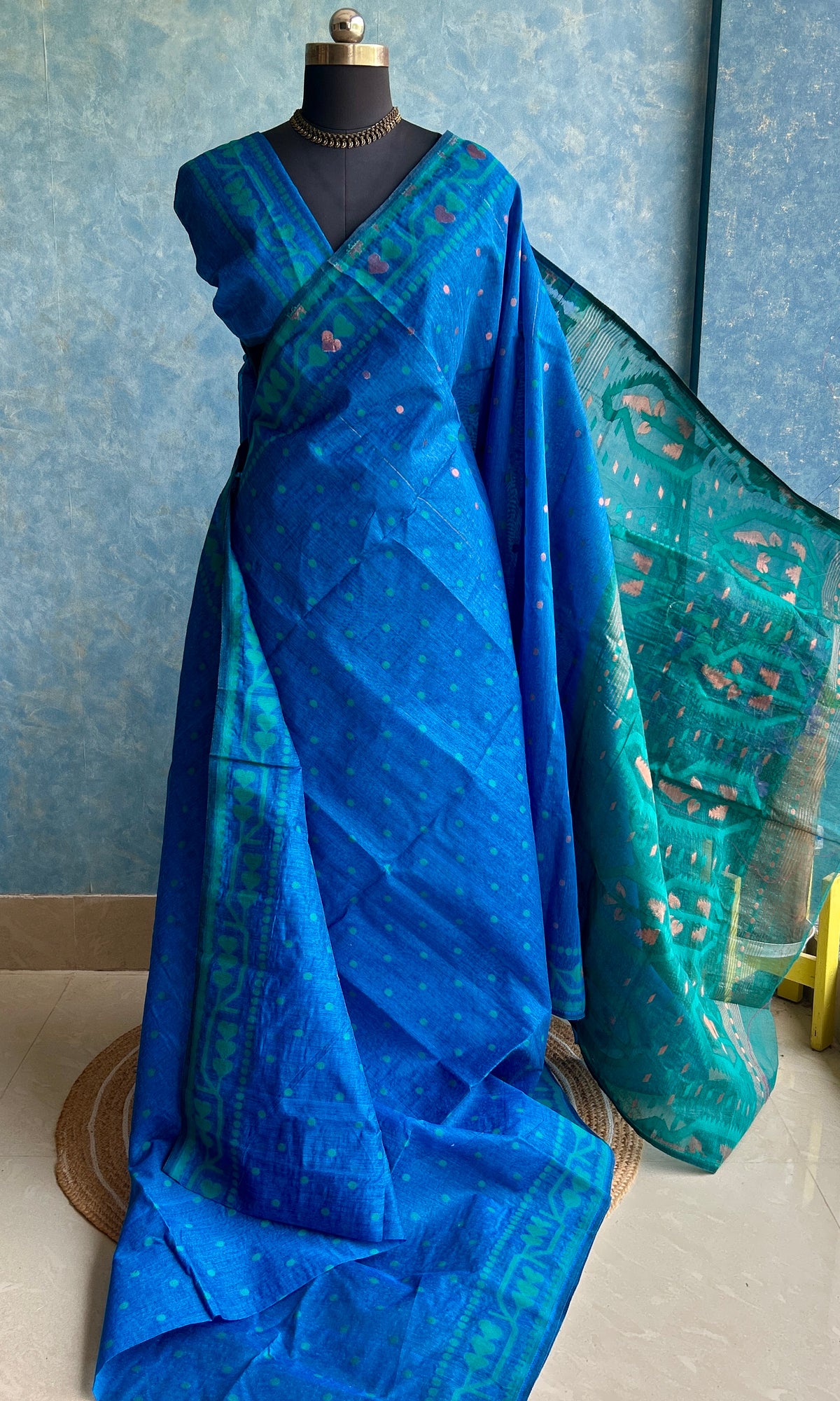 Classic Blue-Teal Dhakai Jamdani