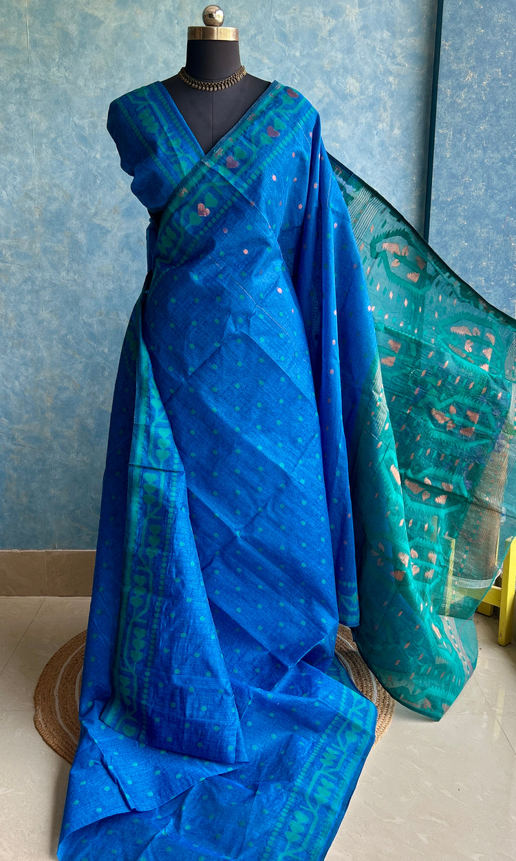 Classic Blue-Teal Dhakai Jamdani