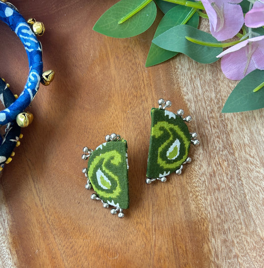 Handcrafted Ajrakh Fabric Chandra Earrings