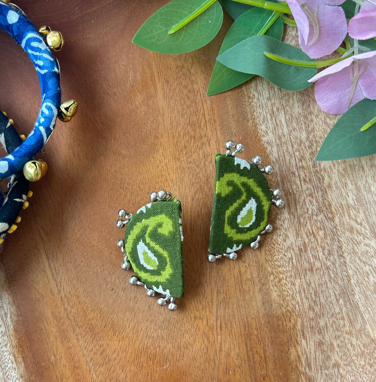 Handcrafted Ajrakh Fabric Chandra Earrings