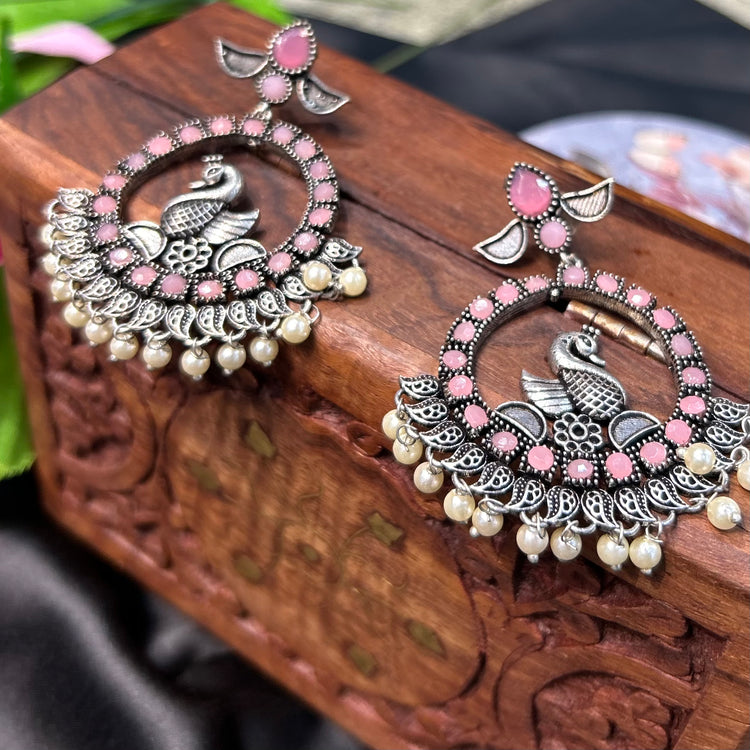 Baby Pink Silver Oxidised Earrings
