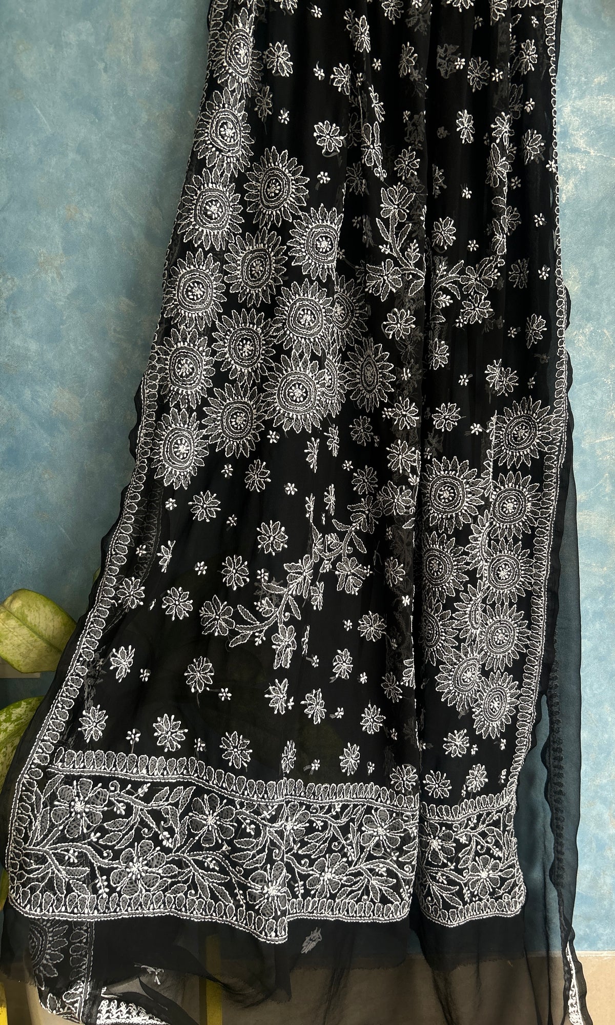 Black Chikankari Saree — view 3