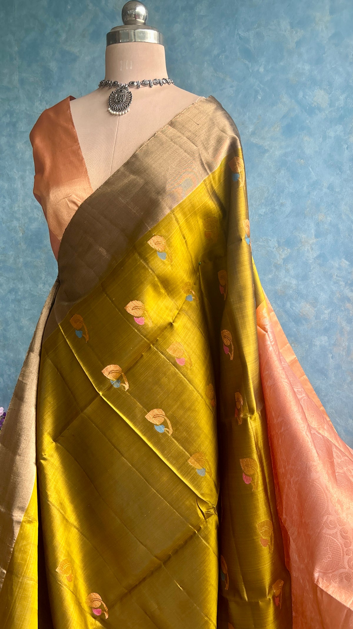 Green Tea Kanchi Silk Sari — view 4