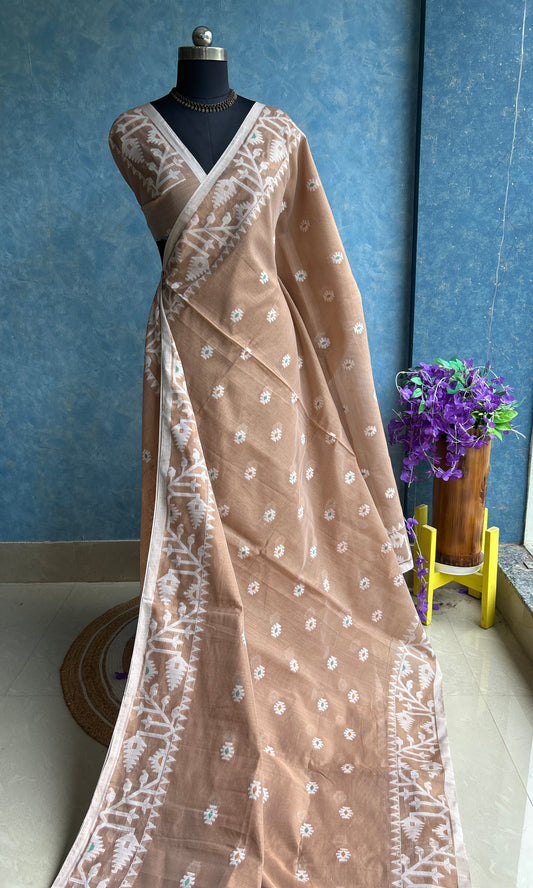 Mocha Beige Handloom Jamdani Saree