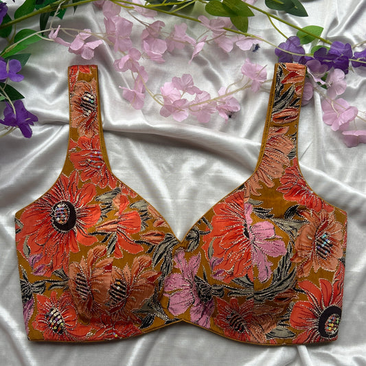 Mustard Floral Designer Blouse