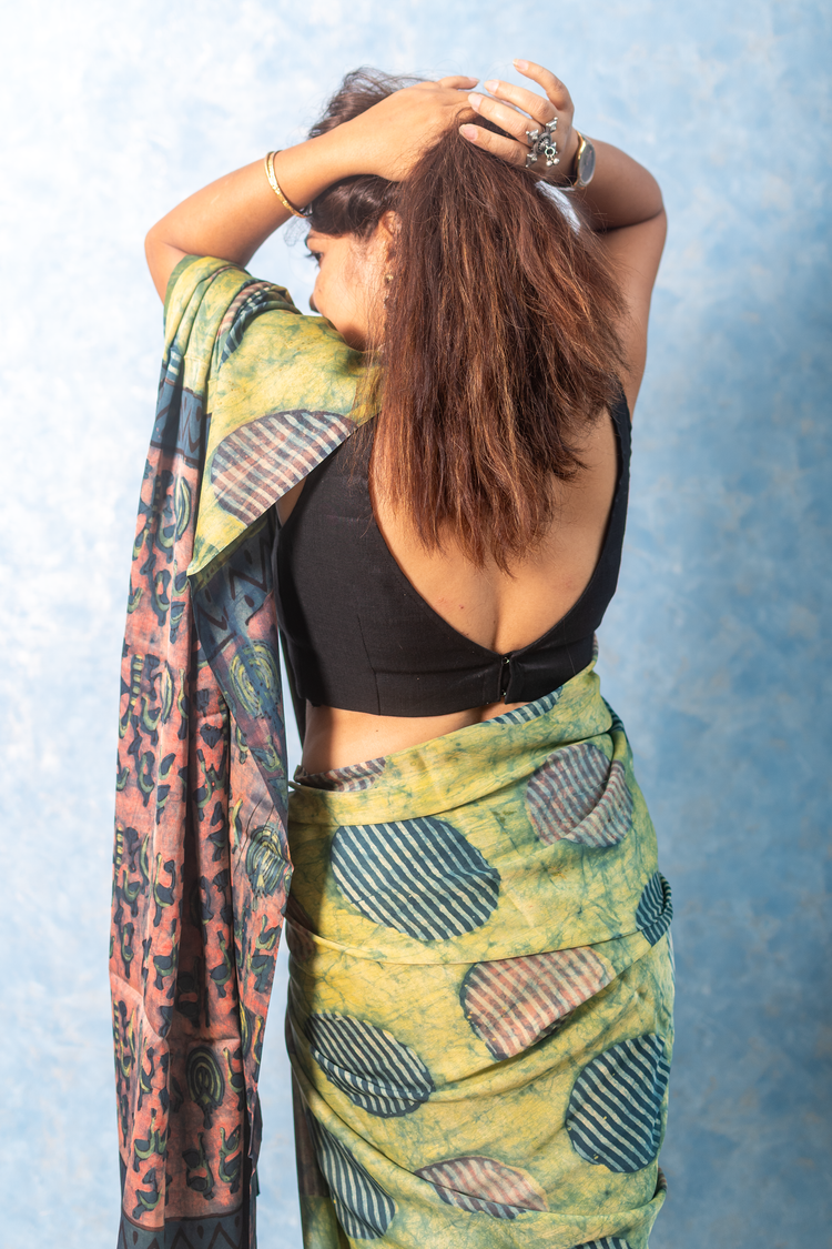 Contemporary Abstract Modal Tussar Ajrakh Saree