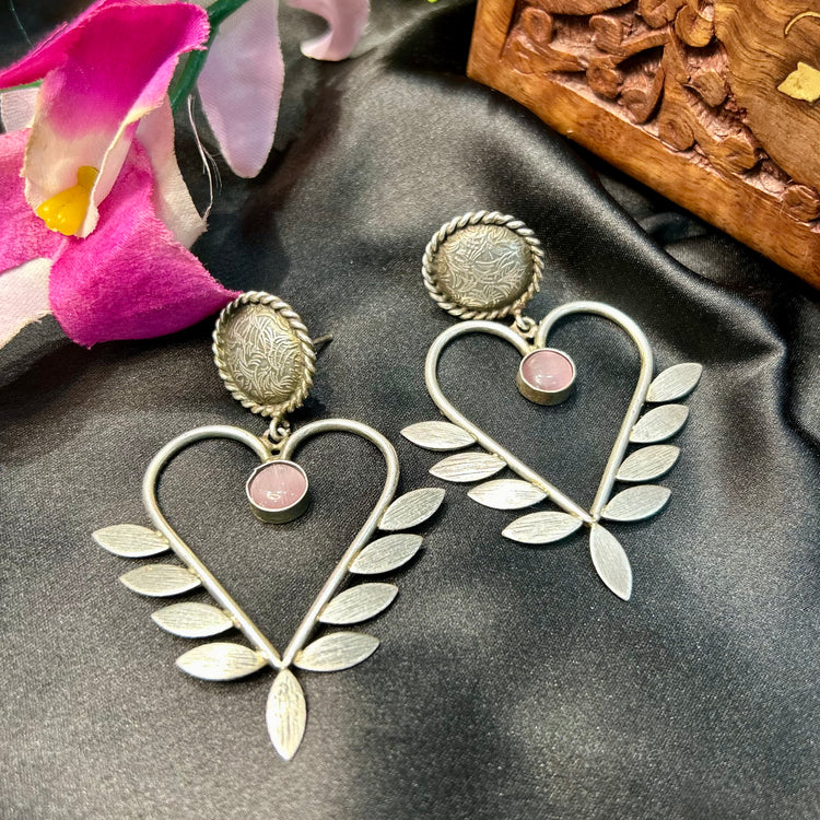 Pink Silver Oxidised Earrings