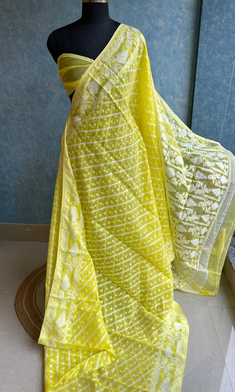 Lemon Yellow Dhakai Jamdani
