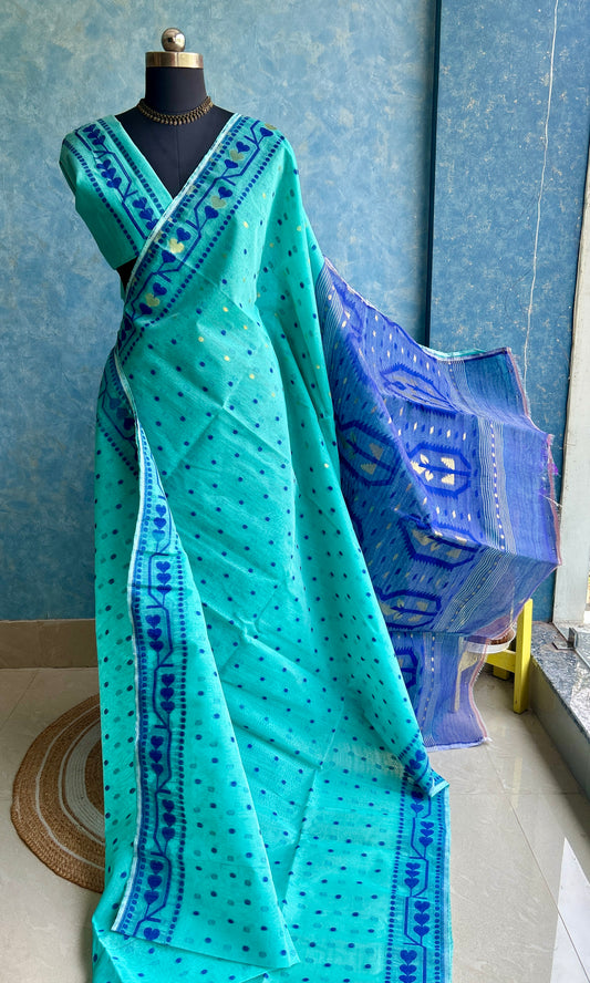 Deep Aqua - Royal Blue Bengal Jamdani