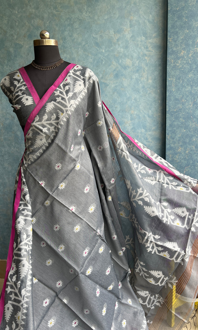 Grey Handloom Jamdani Saree