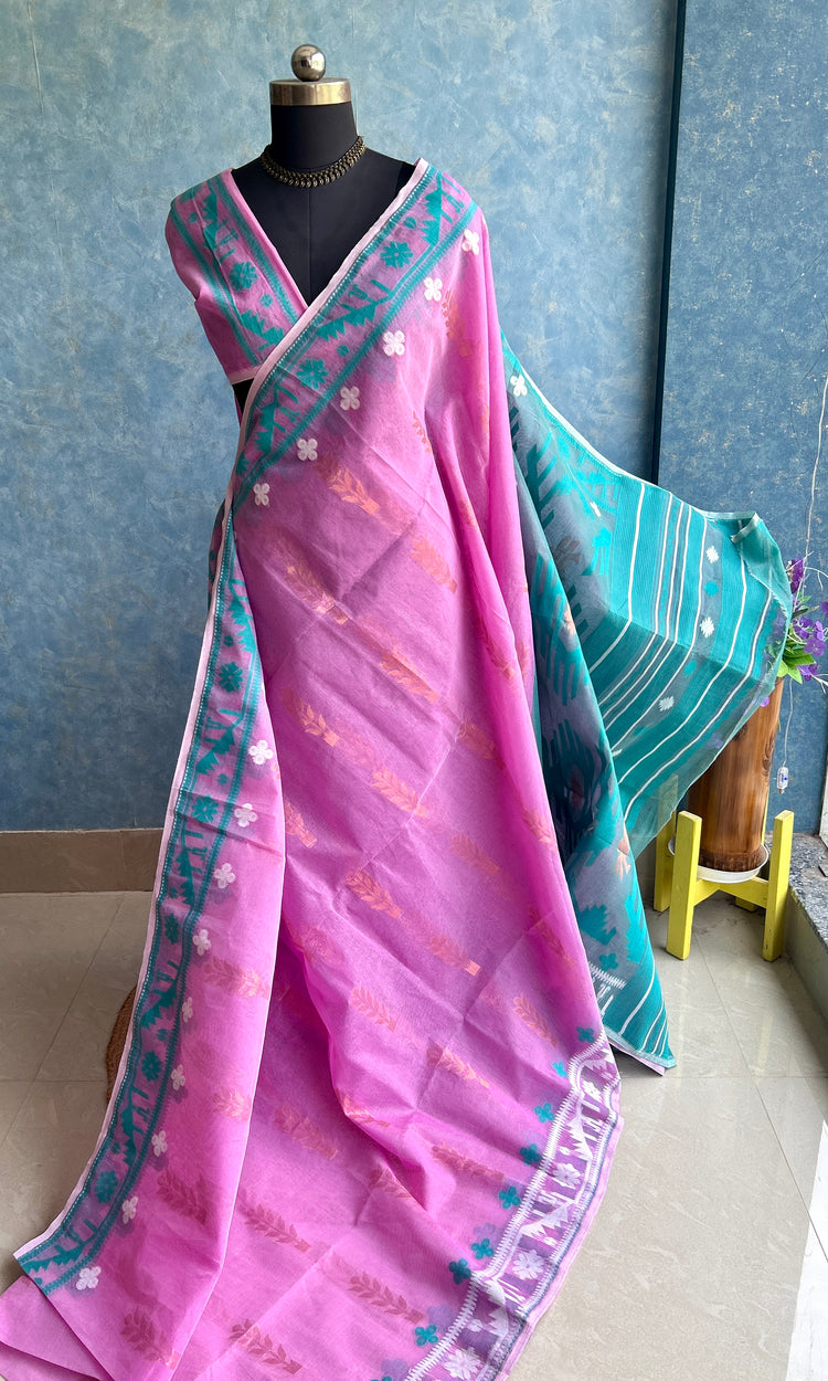Ganga-Jamuna Orchid - Teal Bengal Jamdani