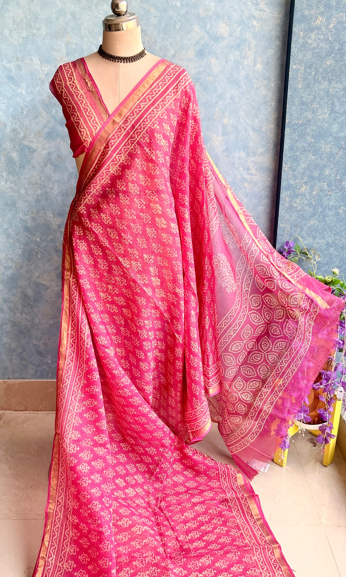 Pink HandBlock Printed Kota Sari — view 2