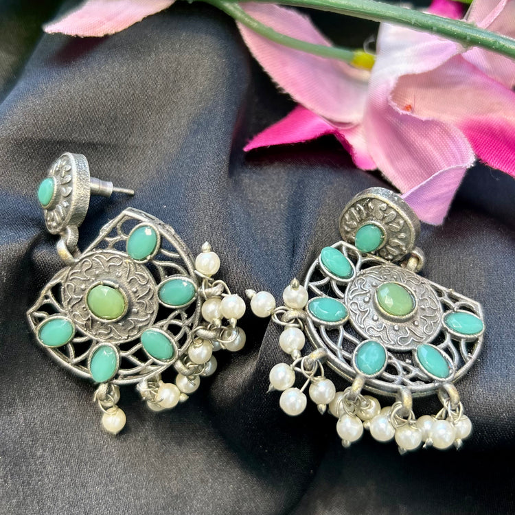 Turquoise Silver Oxidised Earrings
