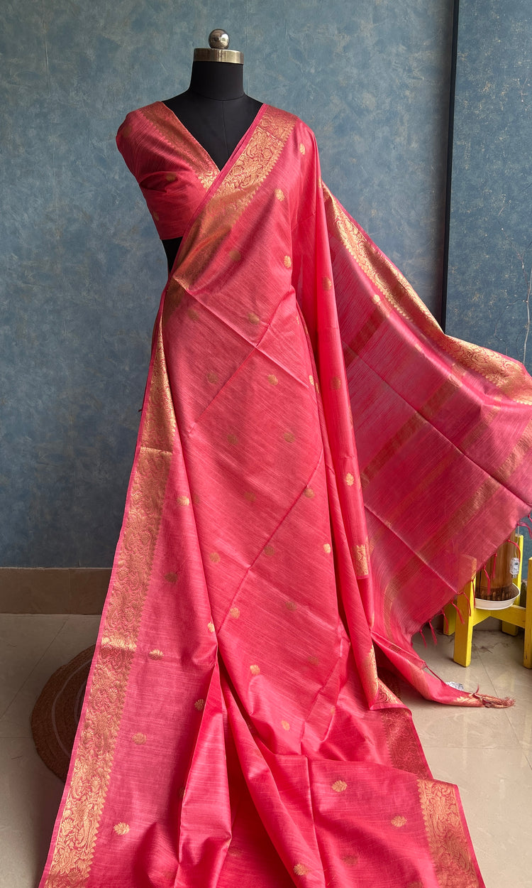 Warm Peach SICO Woven Sari