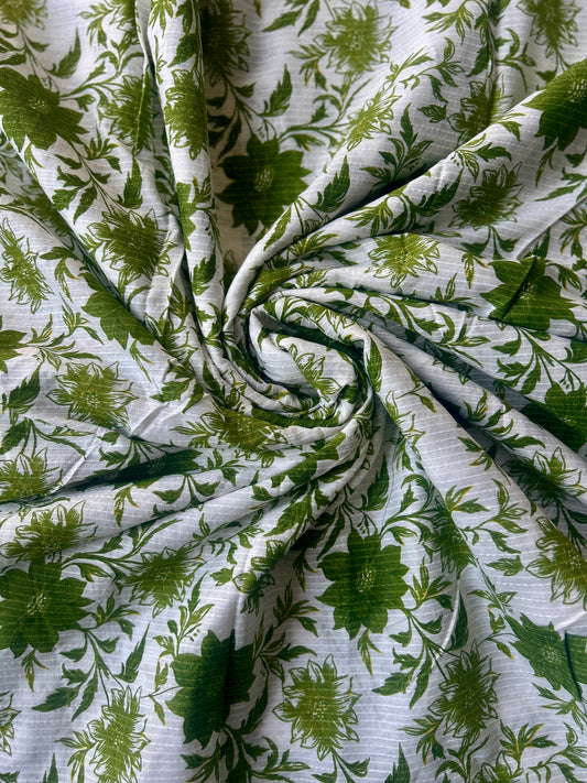White Ajrakh Print with kantha stitch on Cotton Fabric