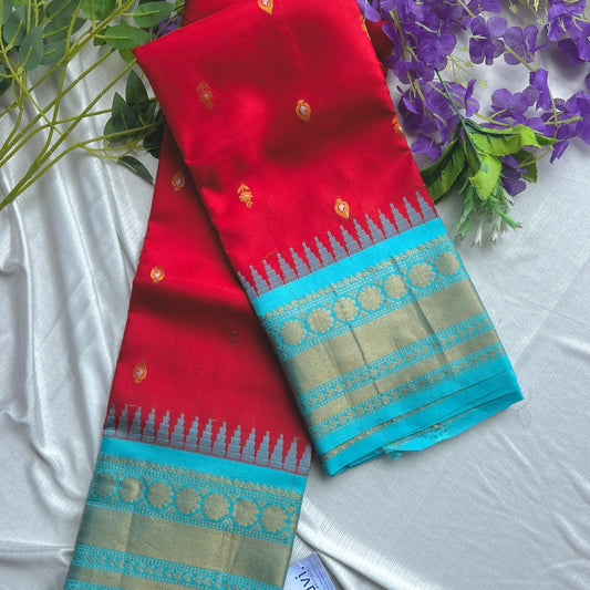 Red Kuttu Border Kanchi Silk Sari
