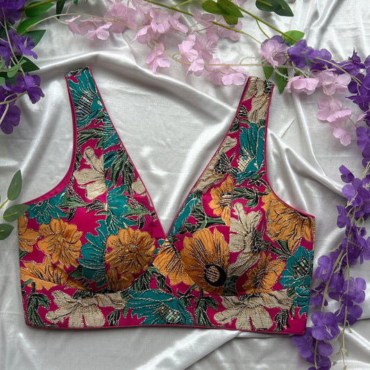 Pink- Floral Designer Blouse