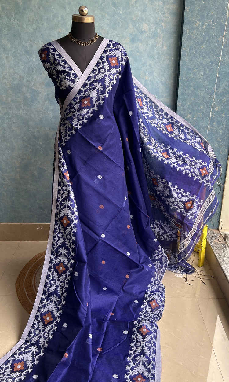 Deep Indigo Handloom Jamdani Saree